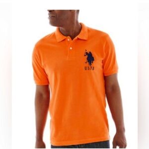 US POLO ASSN men’s orange short sleeve polo shirt navy large logo size large